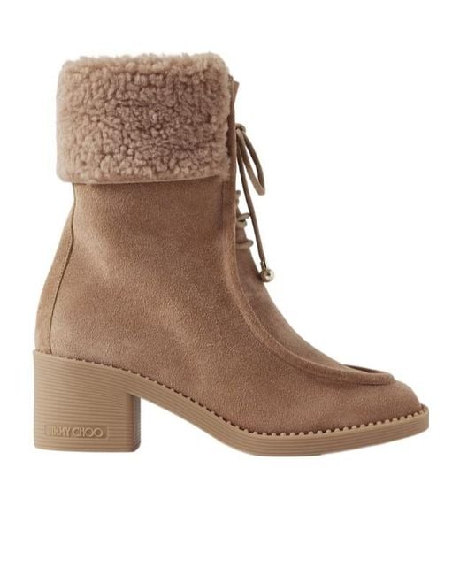 Jimmy Choo Brown Shearling-Trimmed Suede Ankle Boots