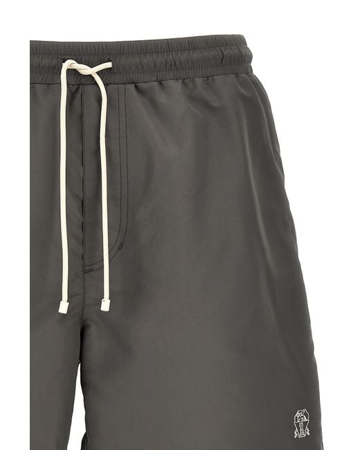 Brunello Cucinelli Gray Drawstring Swim Shorts for men