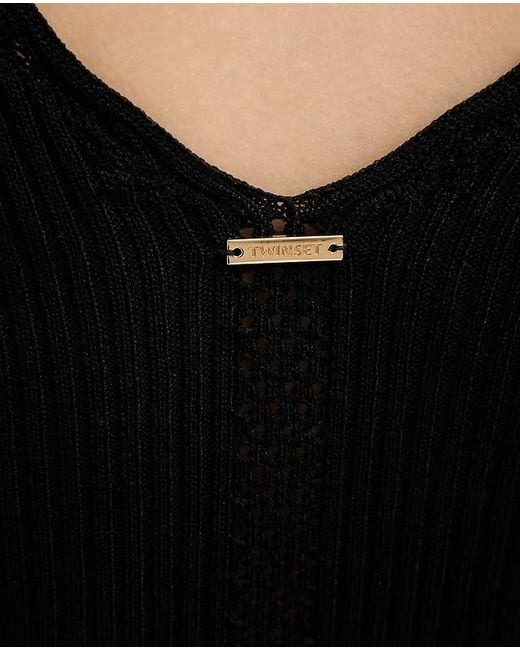 Twinset Black Scalloped-Edge Top