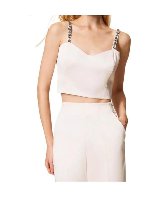 Twinset White Duchesse Embellished Cropped Top