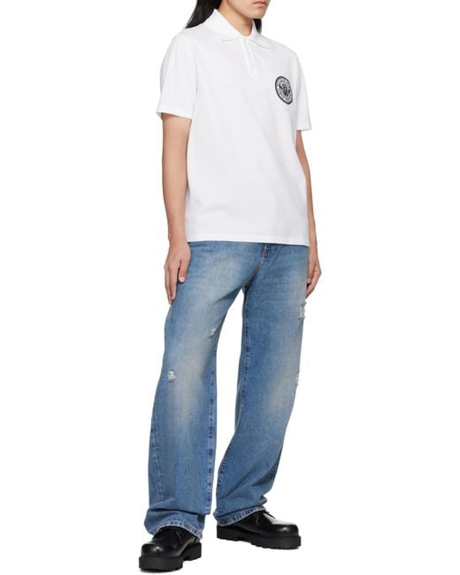 Balmain White Coin-Printed Polo Shirt for men