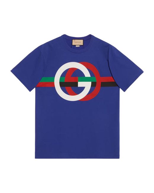 Gucci Blue Round Gg Printed T-Shirt for men