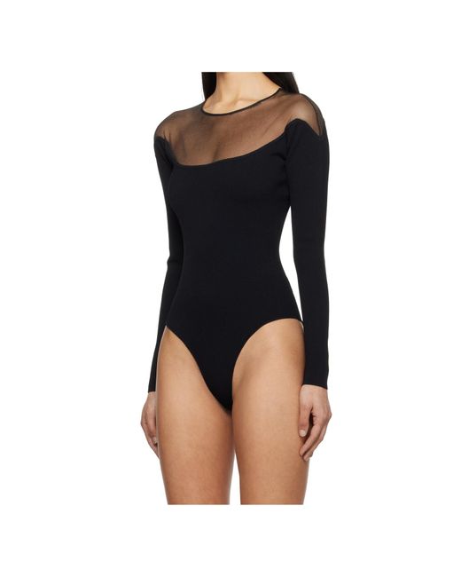 Mugler Black Sheer-Panelled Bodysuit