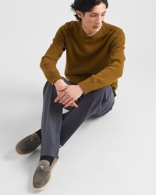 Prada Gray Triangle-Logo Slip On Loafers for men