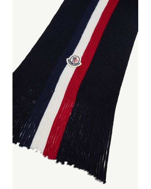 Moncler Blue Logo Patch Fringe Detailed Scarf for men