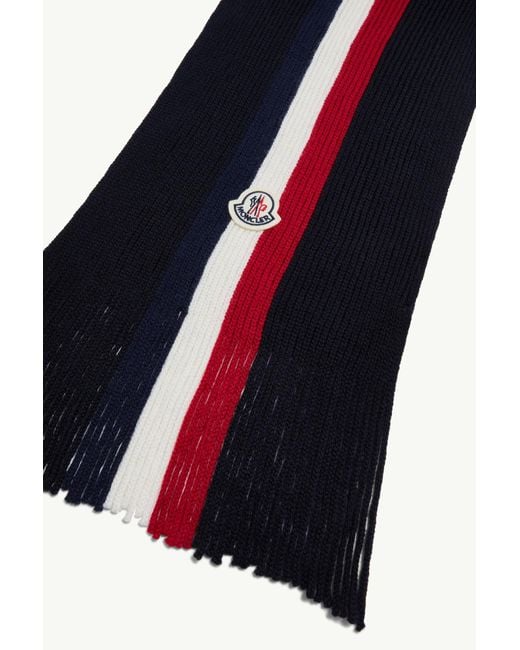 Moncler Logo Patch Fringe Detailed Scarf in Blue for Men | Lyst