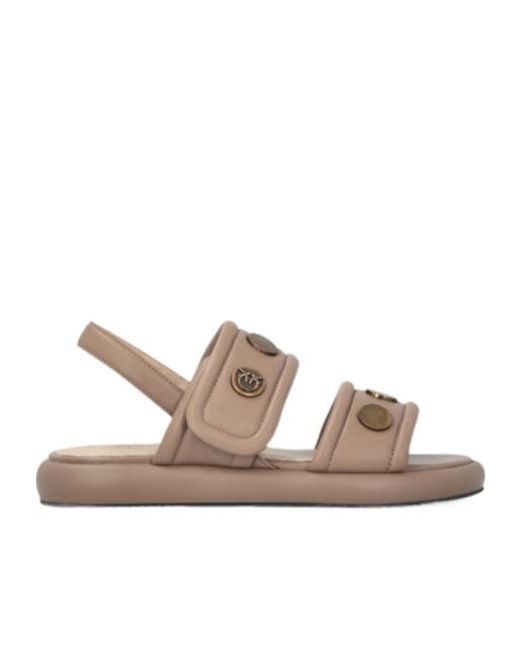 Pinko Brown Studded Logo Detail Sandals