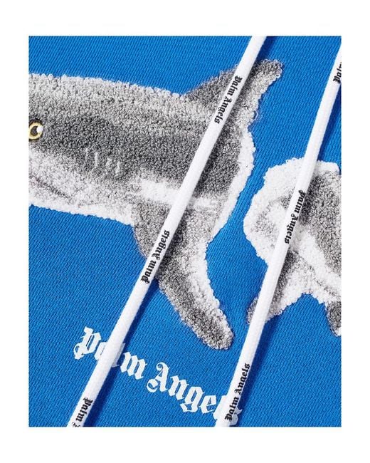 Palm Angels Blue Shark Logo Drawstring Hoodie for men