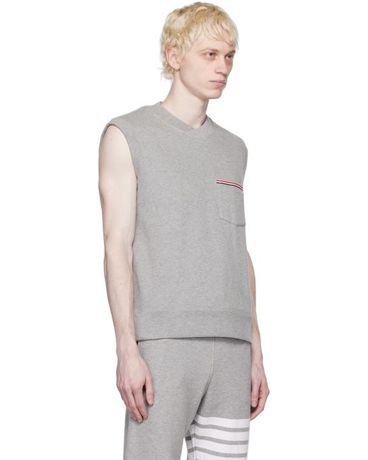 Thom Browne Gray Rwb-Stripe Cotton Vest for men