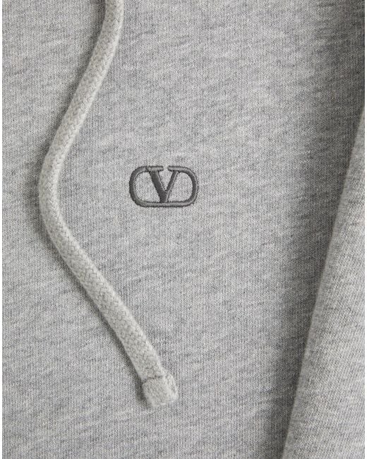 Valentino Gray Logo-Embroidered Drawstring Hoodie for men