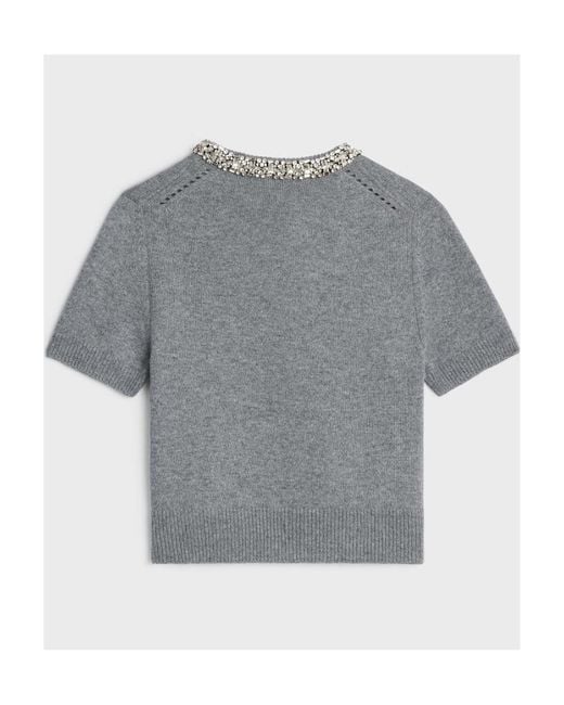 Céline Gray Embroidered Cropped Cardigan