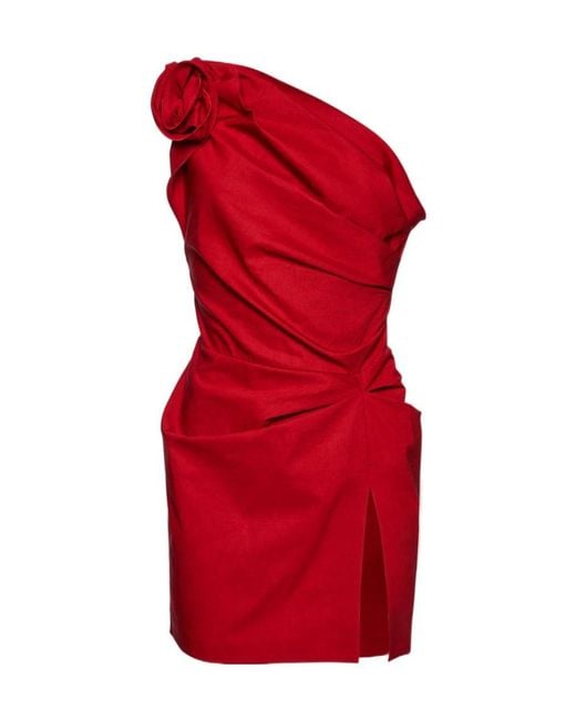 Magda Butrym Red One Shoulder Ruched Mini Dress