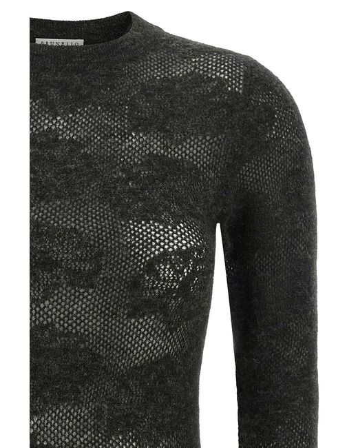 Brunello Cucinelli Black Flower Lace Sweater