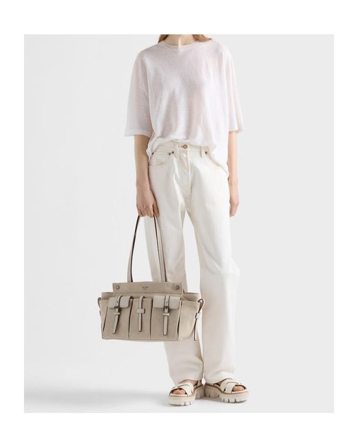Prada Multicolor Route Large Canvas And Leather Tote Bag