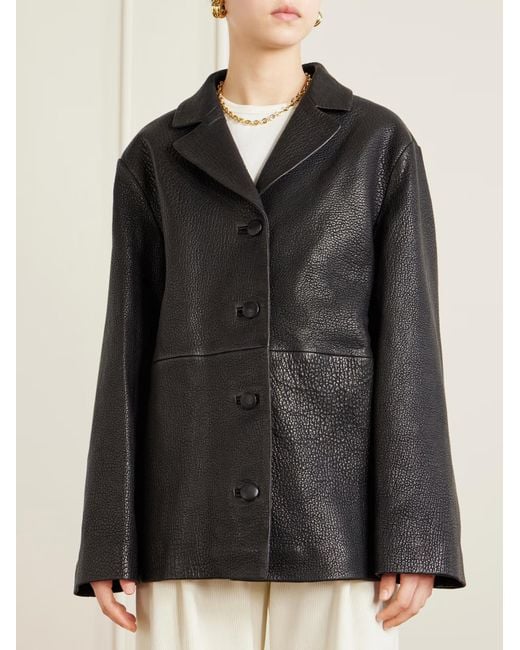 Rohe Black Single-Breasted Grained-Leather Jacket