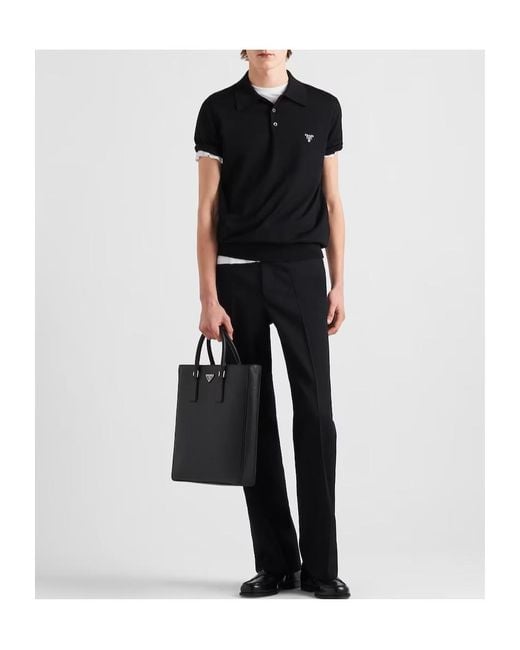 Prada Black Logo Detailed Short-Sleeved Polo Shirt for men