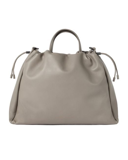 Brunello Cucinelli Gray Mellow Monili Detailed Large Shopper Bag