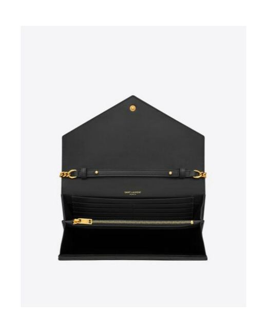 Saint Laurent White Cassandre Matelassé Chain Wallet