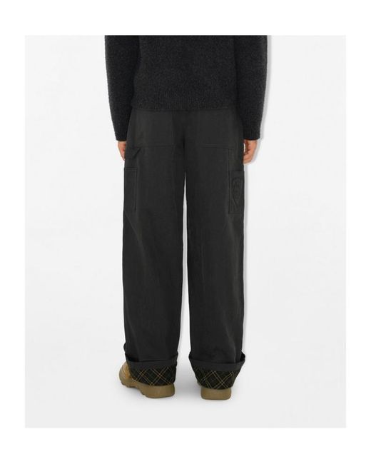 Burberry Black Logo Embroidered Straight Leg Trousers for men