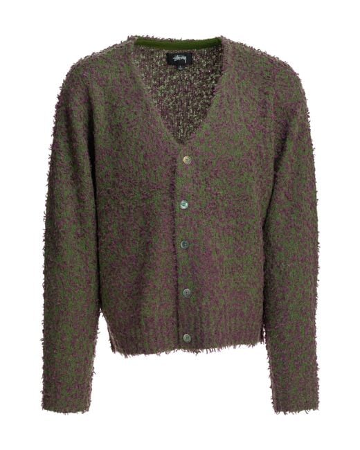 Stussy Green Stüssy Textured V-Neck Cardigan for men