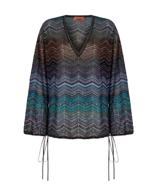 Missoni Blue Chevron V-Neck Top