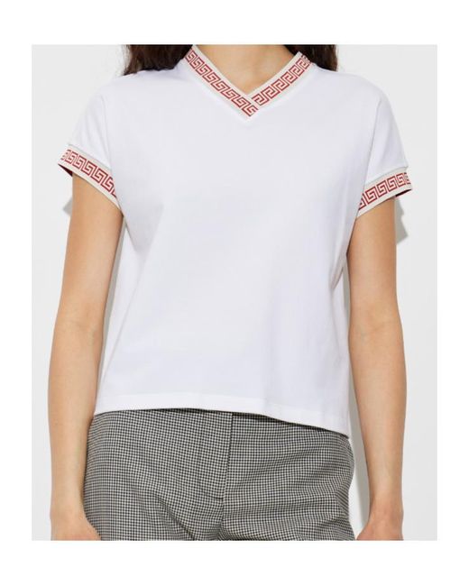 Versace White Greca Trim V-Neck Top