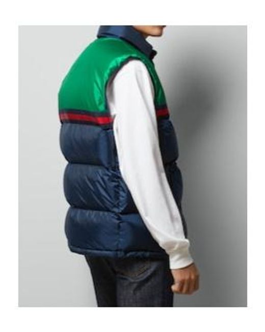 Gucci Blue Colour Blocked Logo Patch Padded Gilet for men