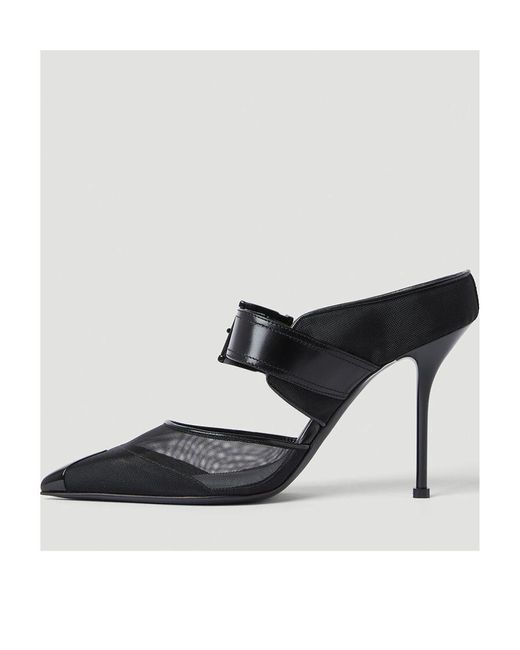 McQueen Black Punk Buckle Heeled Mules