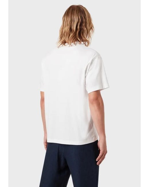 Giorgio Armani White Logo-Patch Cotton T-Shirt for men