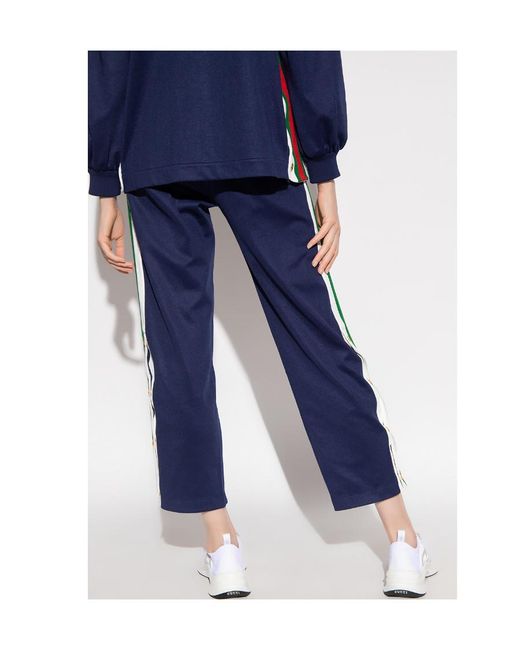 Gucci Blue Web-Stripe Drawstring Track Pants