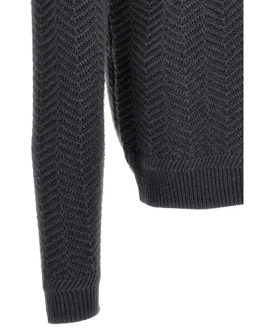 Brioni Gray Chevron-Knitted Cashmere Jumper for men