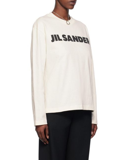 Jil Sander White Logo Printed Crewneck Sweatshirt