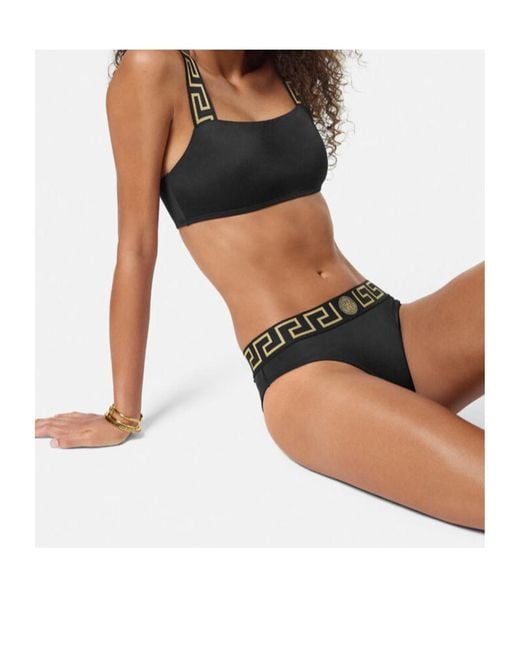 Versace Black Greca Border Bikini Top
