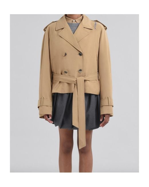 Marni Natural Double-Breasted Short Trench Jacket