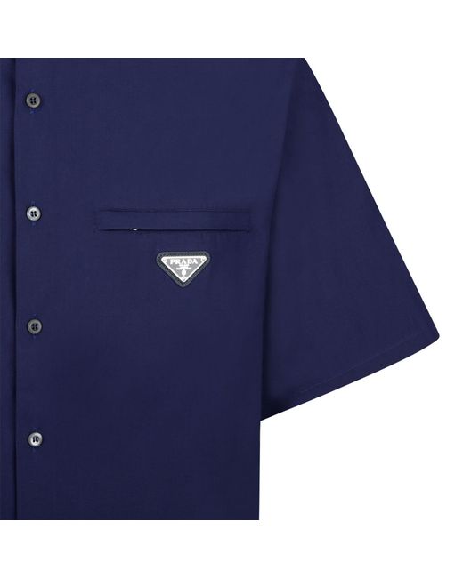 Prada Blue Triangle Enamel Logo Buttoned Shirt for men