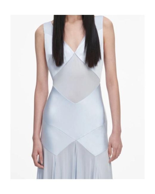 Self-Portrait Blue V-Neck Satin Jersey Maxi Dress