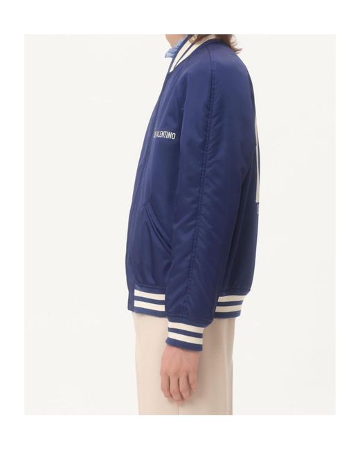 Valentino Blue Logo Printed Zip-Up Jacket for men