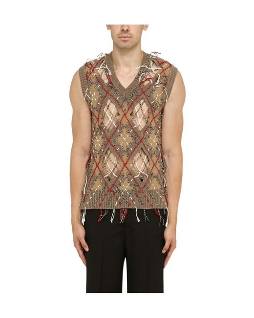 Maison Margiela Brown Cut-Out Knitted Tank Vest for men