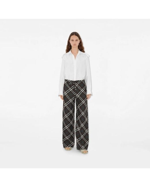 Burberry Gray Straight-Leg Checked Drawstring Trousers