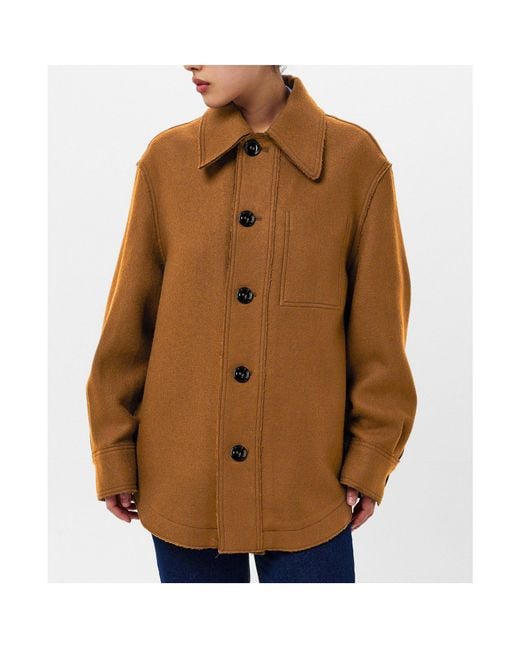 AMI Brown Single-Breasted Solid Color Coat