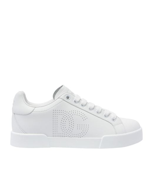 Dolce & Gabbana White Portofino Dg Logo Perforated Sneakers
