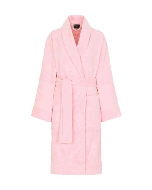 Dolce & Gabbana Pink Logo Jacquard Terry Bathrobe for men