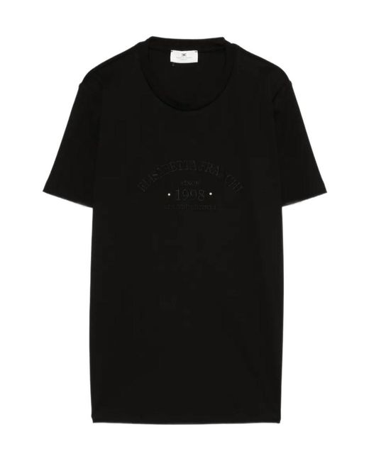 Elisabetta Franchi Black Logo Detailed Crewneck T-Shirt