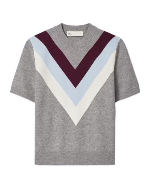 Tory Burch Gray Chevron Wool Top