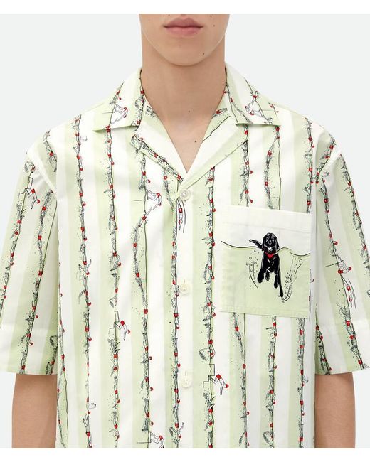 Bottega Veneta Green Short Sleeved Striped Shirt for men