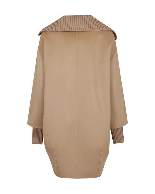P.A.R.O.S.H. Natural Ribbed-Collar Double-Breasted Coat