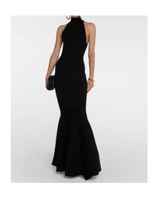 Nina Ricci Black High-Neck Wool-Blend Maxi Gown