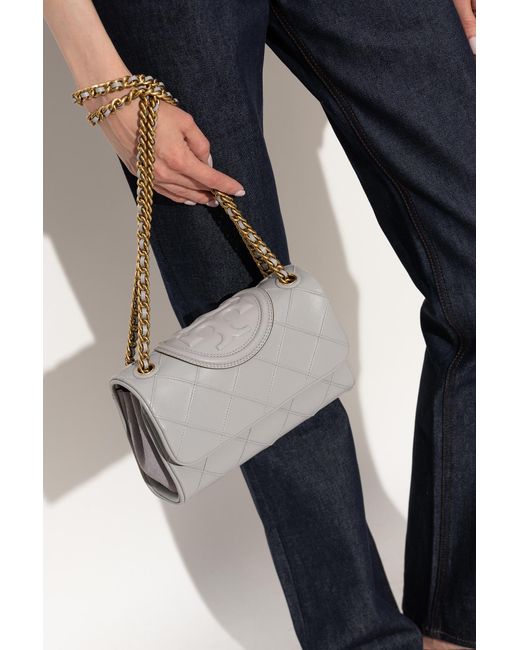 Tory Burch Gray Fleming Convertible Foldover Small Shoulder Bag