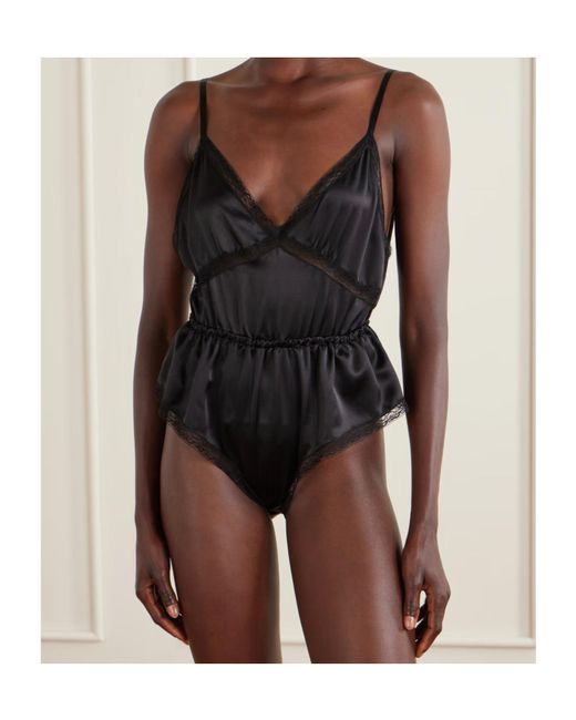 Dolce & Gabbana Black Lace-Trimmed Silk-Blend Satin Bodysuit