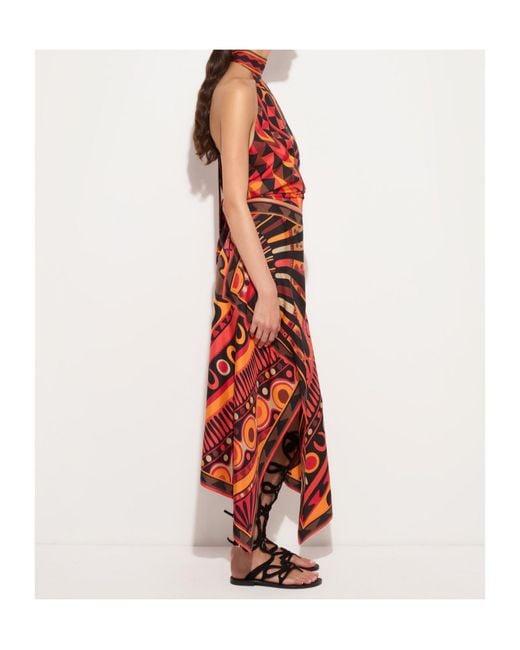 Emilio Pucci Red Pucci Asymmetric Draped Printed Skirt